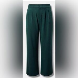 TORRID Wide Leg Twill Pleated Pants in Dark Green Spruce Short Petite Length NWT